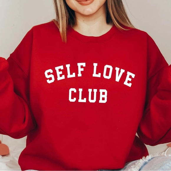 Self Love Club Light Grey Varsity Print Long Sleeve Crewneck Sweatshirt - Picture 3 of 8
